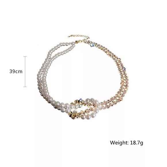 🌟 Gold Plated Pearl Rhinestone Choker Two Tone Chain Necklace - Picture 7 of 7